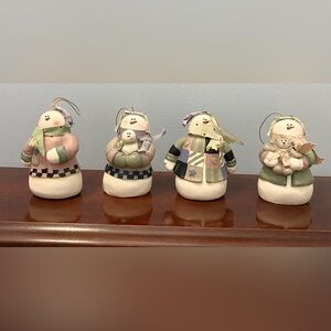 CMI Henton Vintage Snowman Family Set of 4 Pastel Hanging Christmas Ornaments